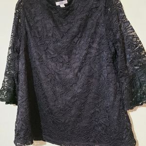 Women's Black Lace 3/4 Sleeve Top Size L
